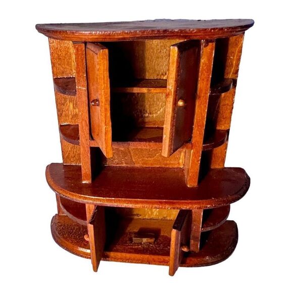 Vintage DTD Norfolk Wooden Doll Furniture -China Cabinet W Working Doors/Shelves - Picture 2 of 8